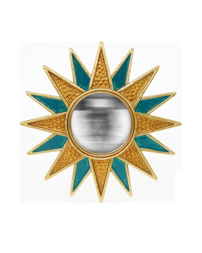 Miroir Soleil convexe doré et bleu 28cm