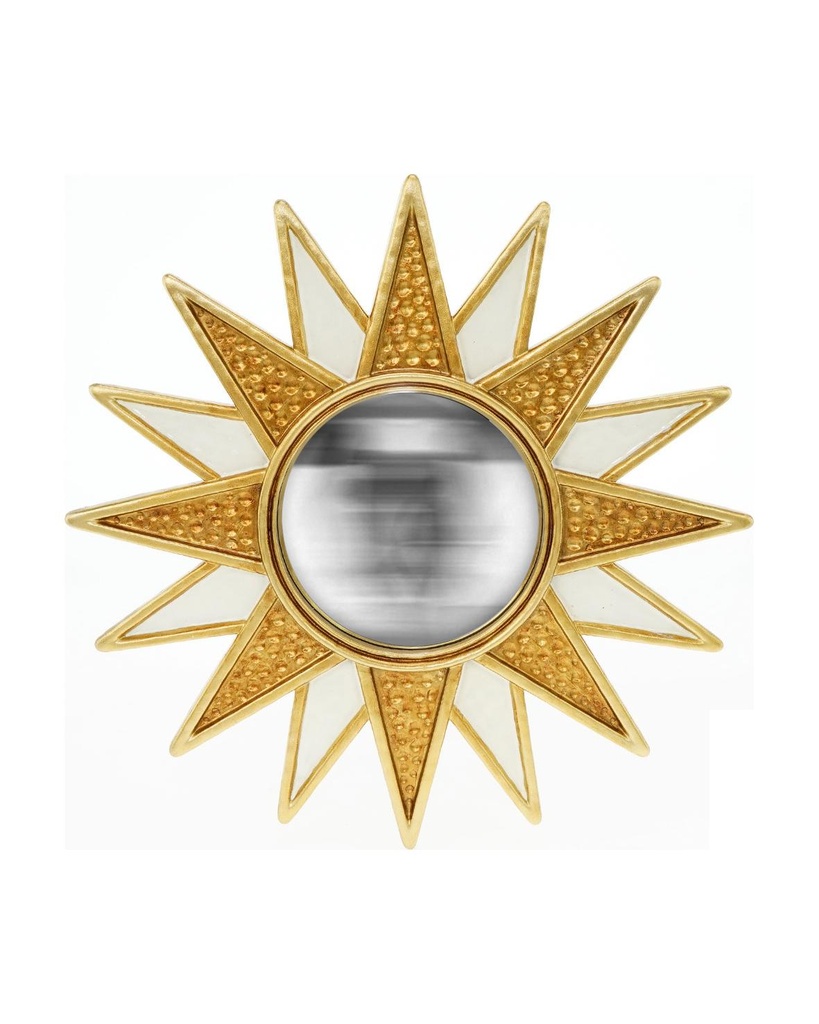 Miroir Soleil convexe doré et blanc 28cm