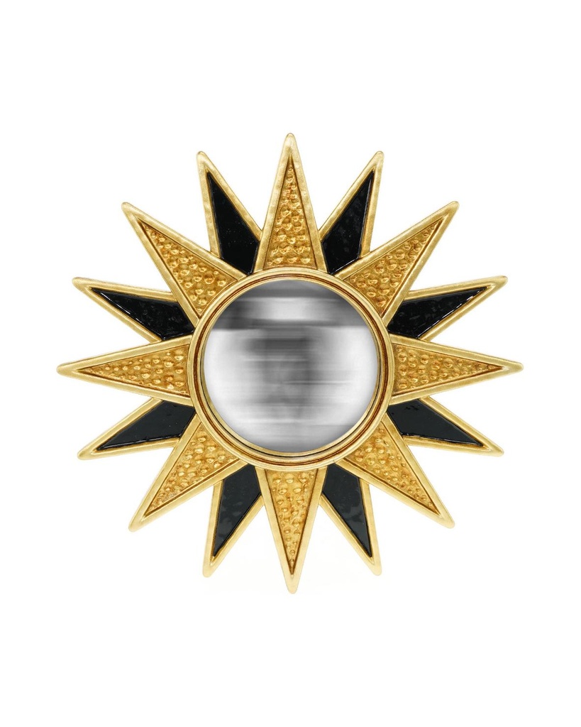 Miroir Soleil convexe doré et noir 28cm