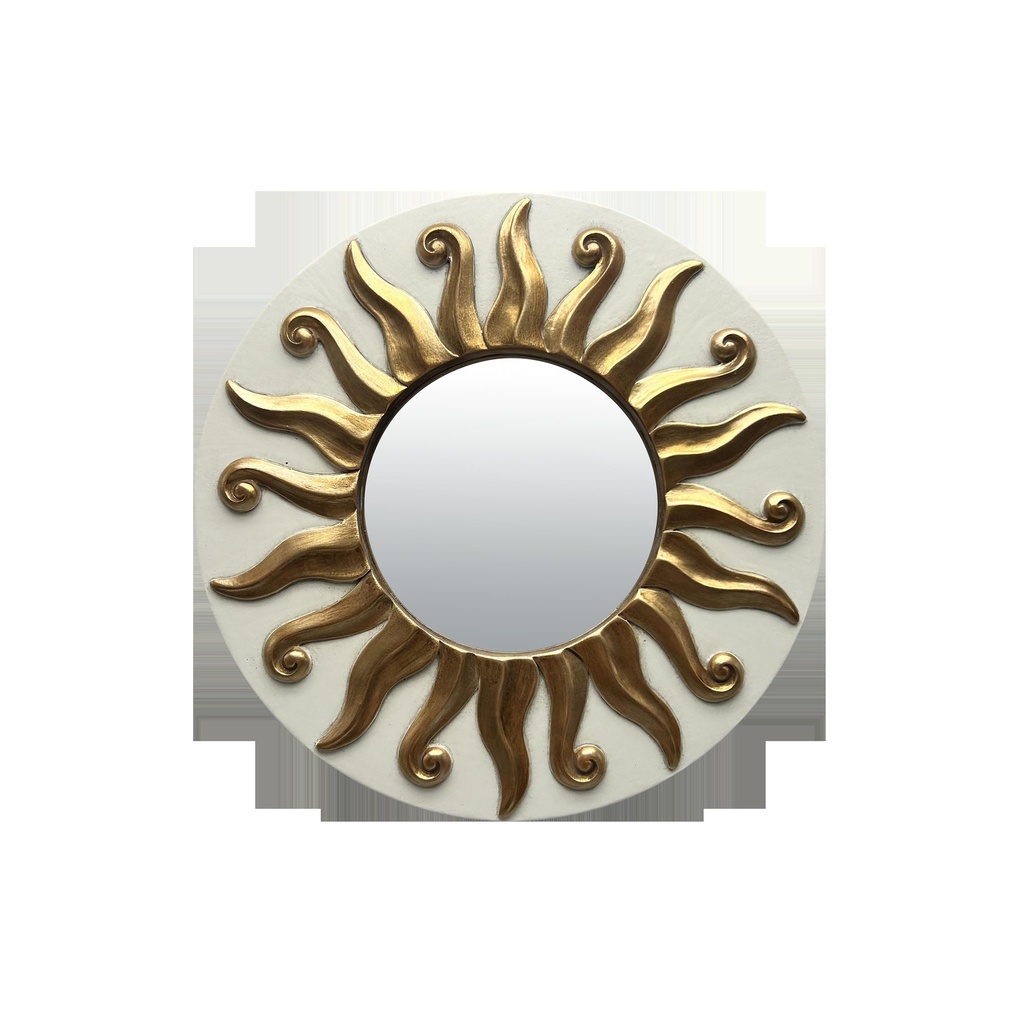 Miroir Soleil convexe blanc et doré 17,5cm