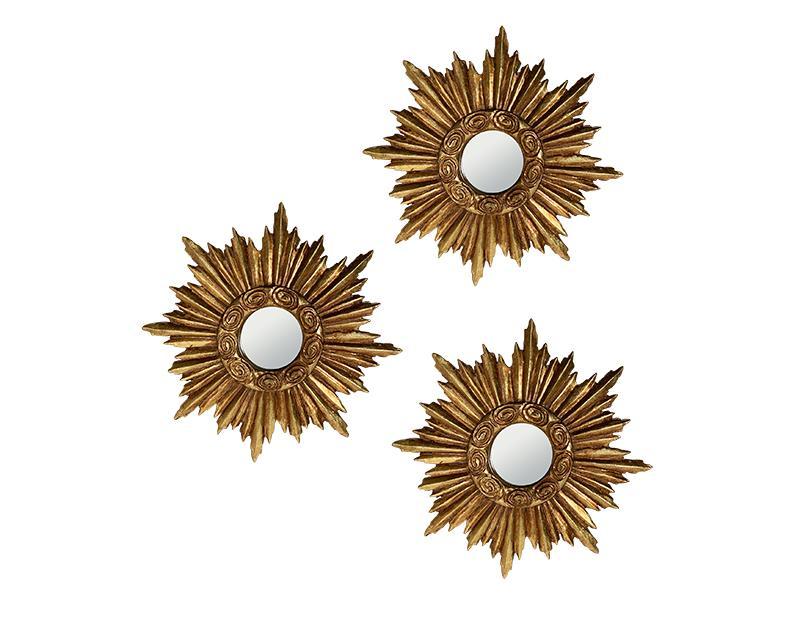 Lot de 3 miroirs Soleil doré