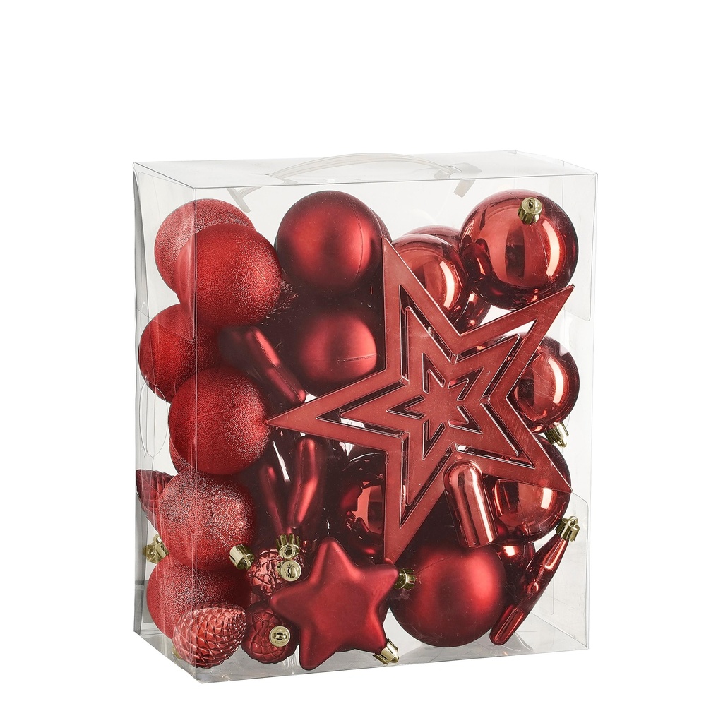 Boite Boules & pointe de sapin incassables vert clair 40pcs