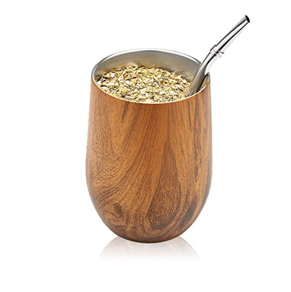 Calebasse à Maté inox 35cl, bois foncé av. 2 Bombillas