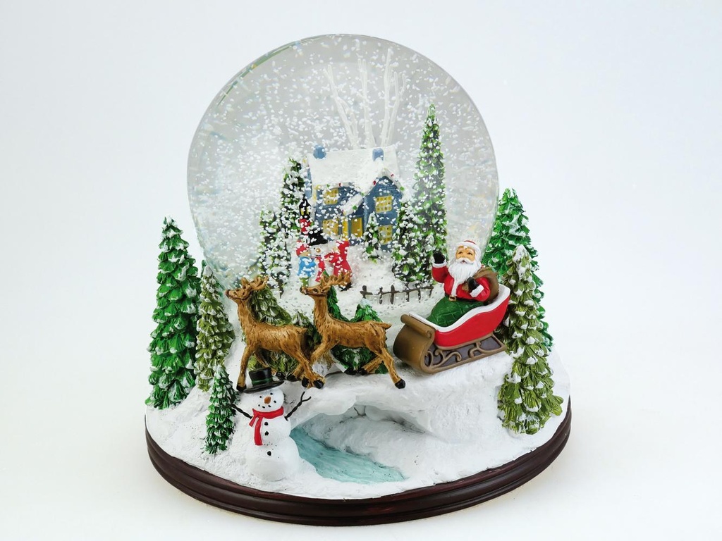 Boule à neige Maison enneigée avec Père Noël en traineau