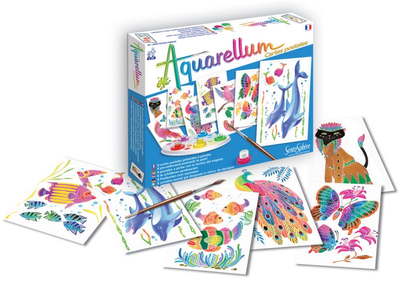 Aquarellum 8 Cartes Postales Anmaux 