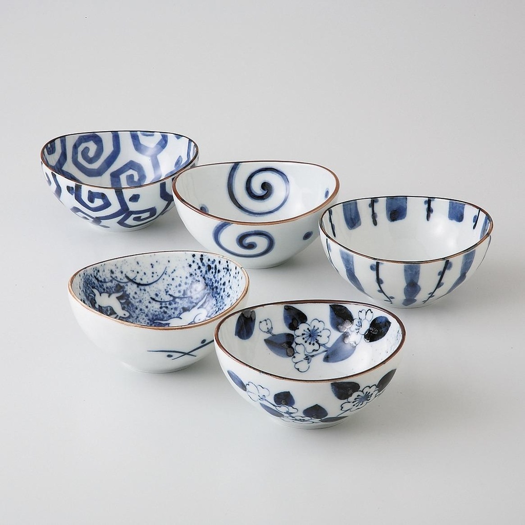 Set 5 petits bols dessin bleu