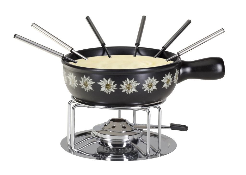 Set à fondue au Fromage  Edelweiss band  noir, 9 pièces