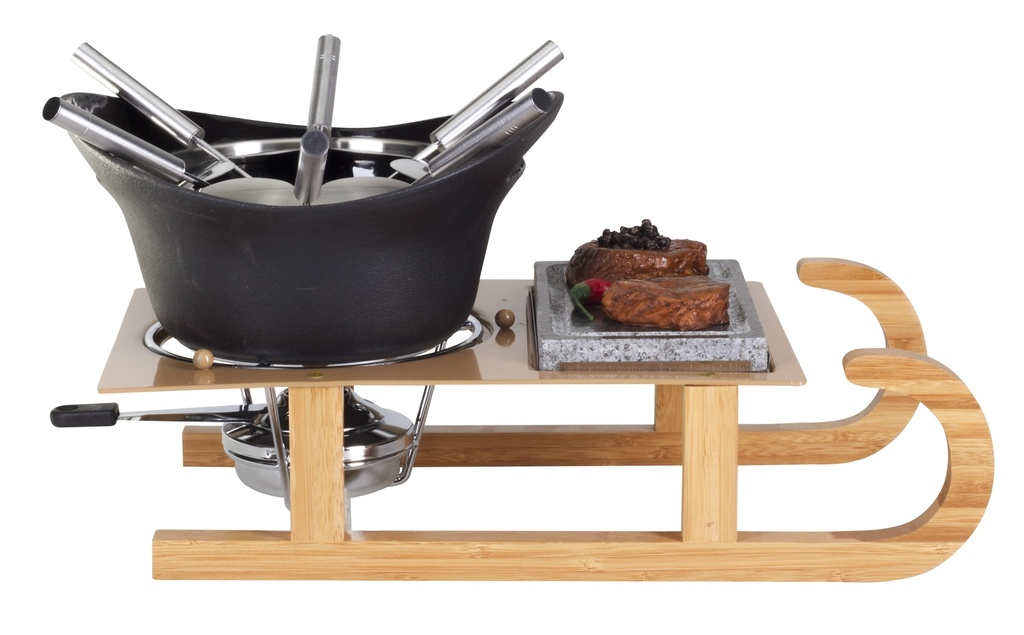 Set à fondue bourguigonne  Luge  et hot stone, 11 pièces