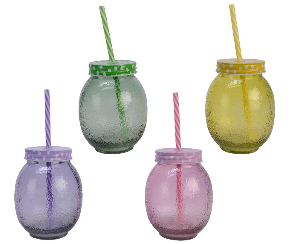 Verre avec paille rond coloré