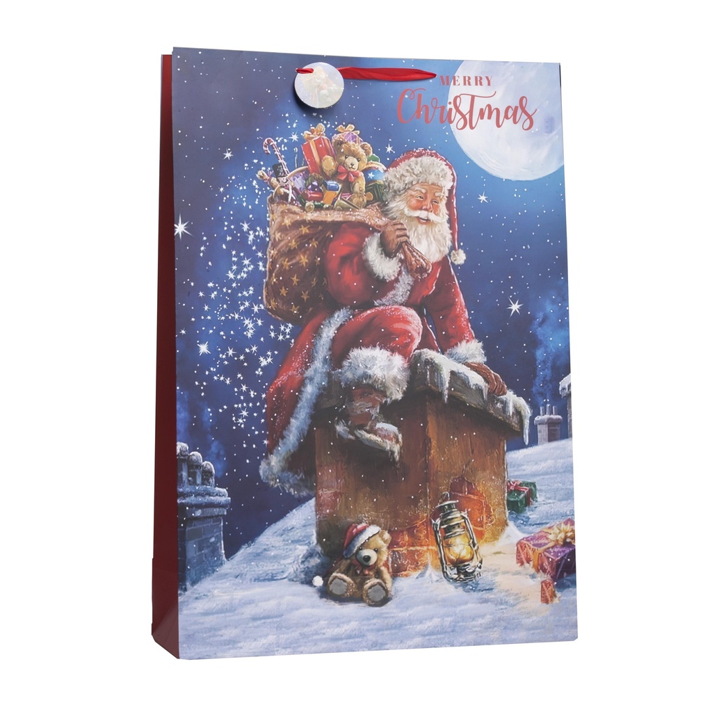 Sac cadeau Père Noël dans la cheminée