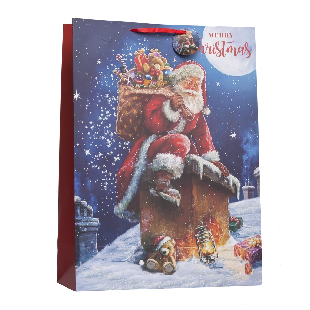 Sac cadeau Père Noël dans la cheminée