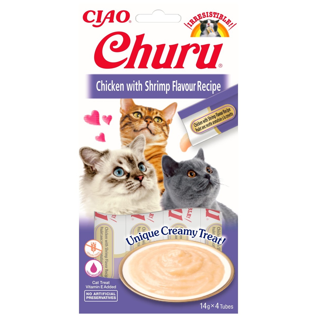 Churu® Purée Poulet aromatisé à la Crevette 4 Sticks de 14g