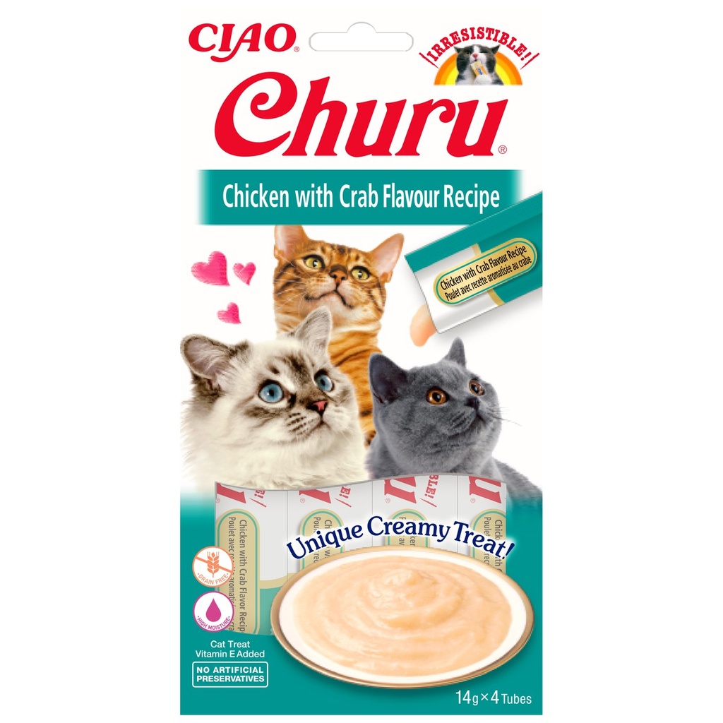 Churu® Purée Poulet aromatisé au Crabe 4 Sticks de 14g