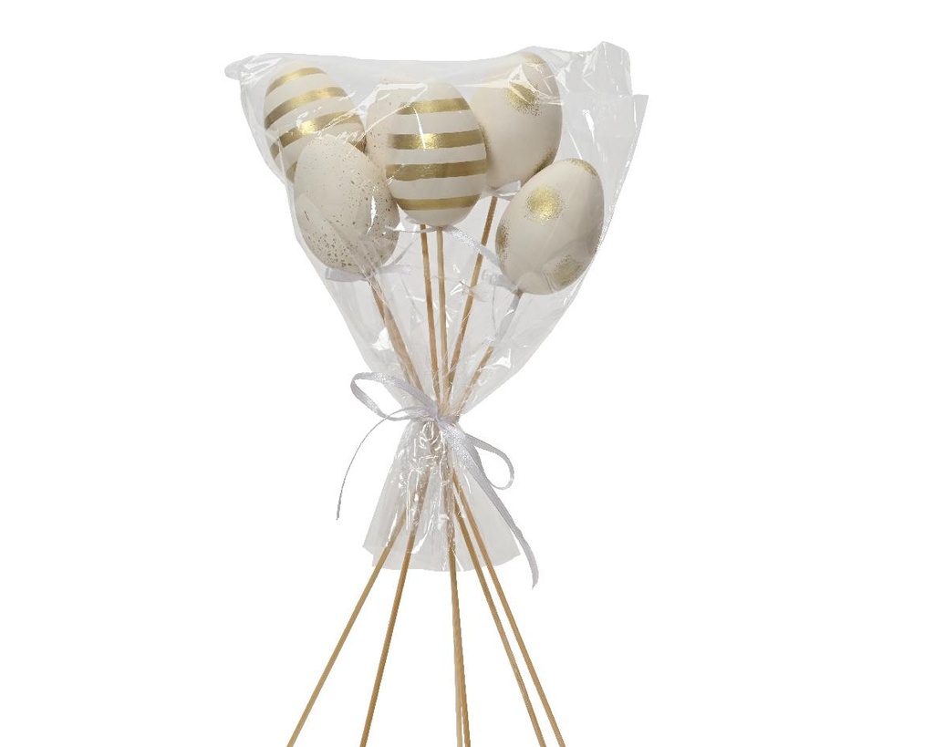 Œufs de Pâques or et blanc sur piques 6pcs