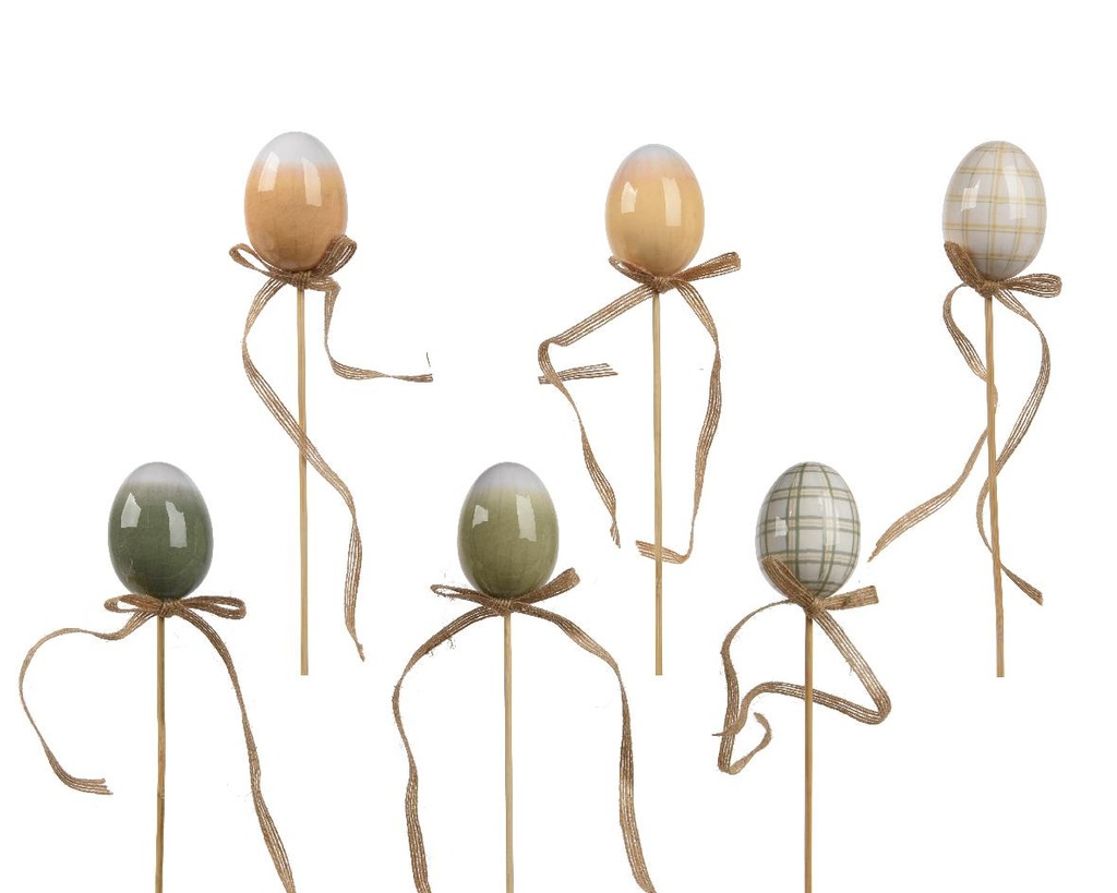 Œufs de Pâques orange & vert sur piques 6pcs