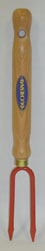 Fourche à fleurs 2 dents manche bois longueur 24 cm rouge étiquette Schilliger
