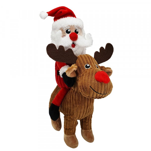 Jouet chien Père Noël sur renne