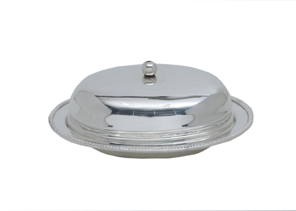 Beurrier ovale avec couvercle argenté