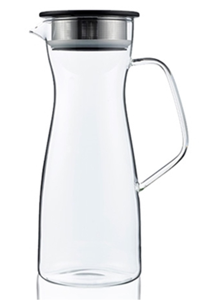 Carafe à thé glacé en verre 1,1L av. filtre & couvercle noir