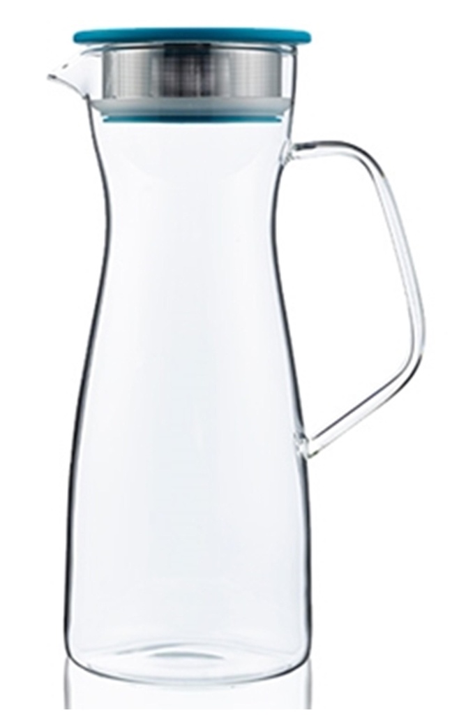 Carafe à thé glacé en verre 1,1L av. filtre & couvercle turquoise