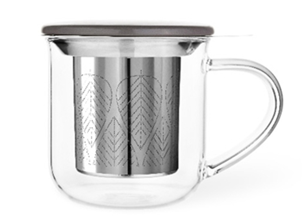 Tisanière Eva en verre 40cl, av. couvercle porcelaine marron