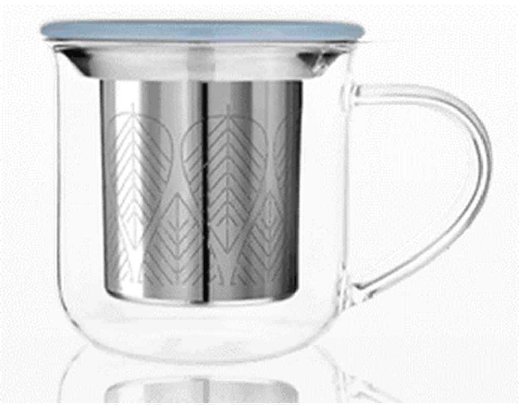 Tisanière Eva en verre 40cl, av. couvercle porcelaine bleu