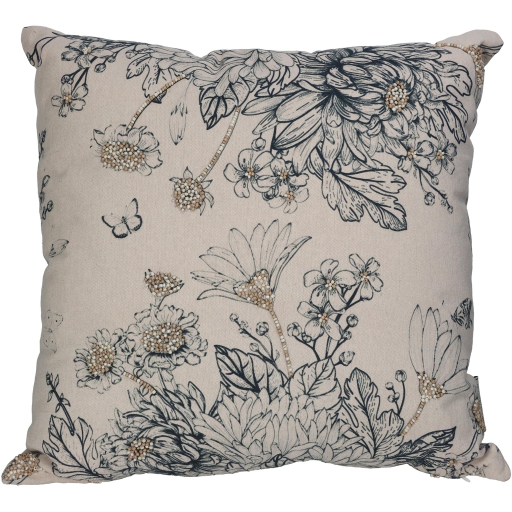 Coussin Fleurs avec perles carré
