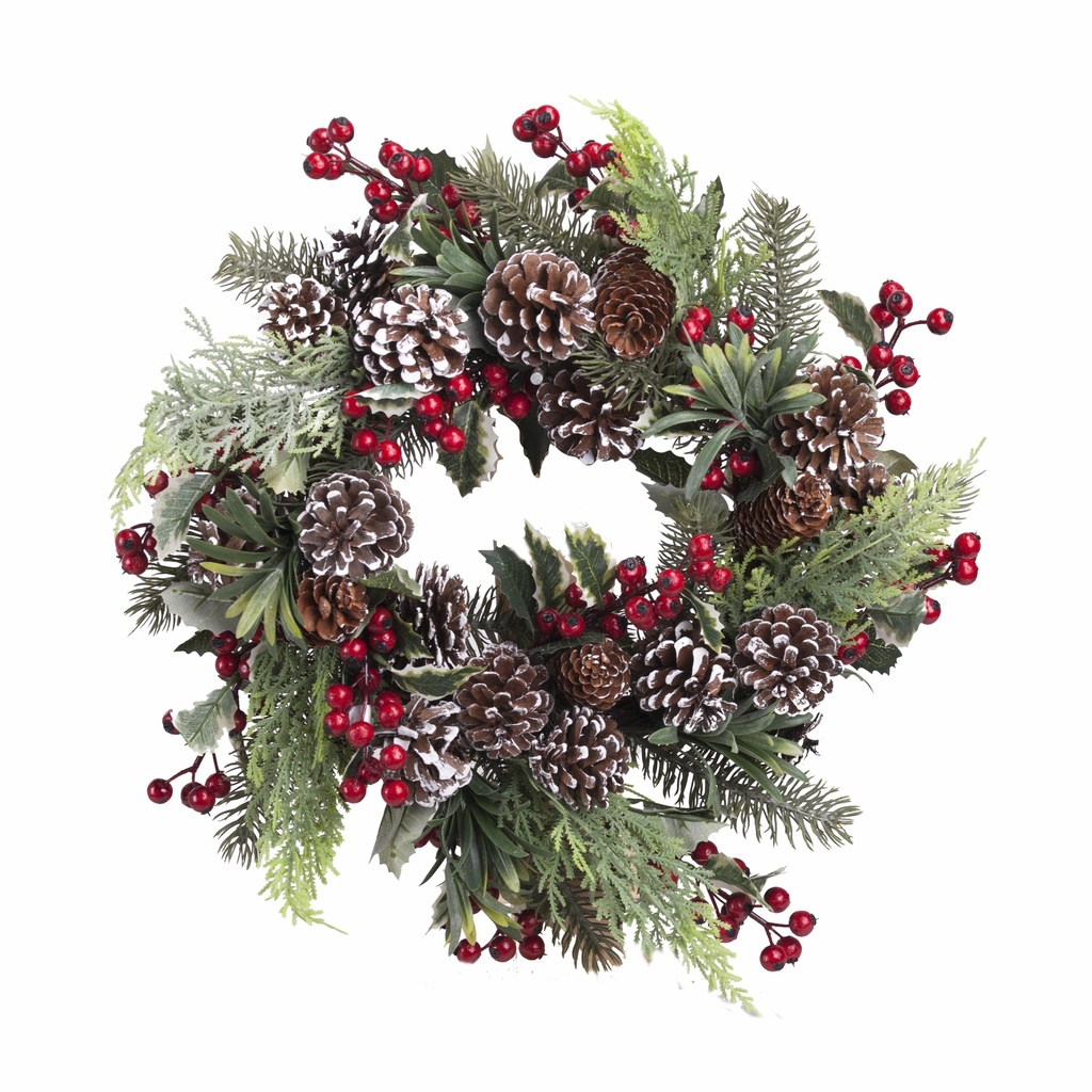 Couronne Sapin et baies artificielle