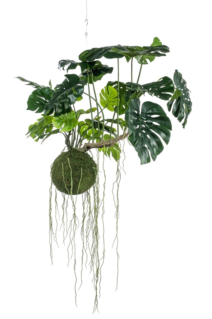Monstera sur mousse à suspendre artificiel