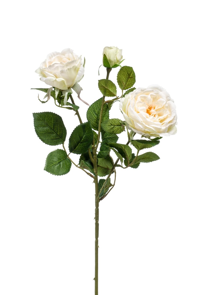 Rose 2 fleurs, 1 bouton en branche artificielle
