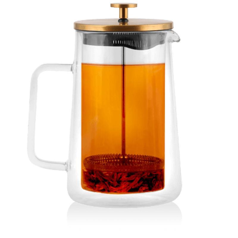 Théière à piston Diva 1L en verre double paroi gold