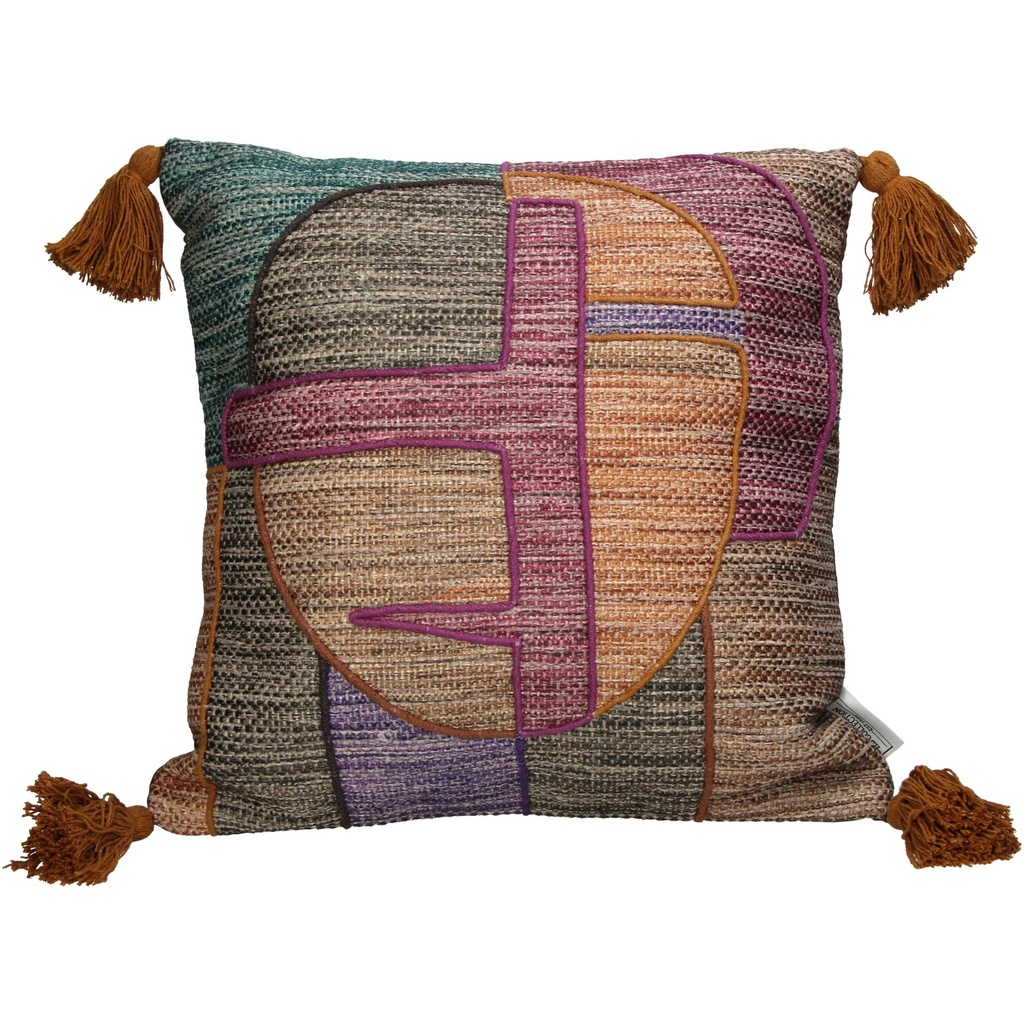 Coussin Abstait avec pompons carré