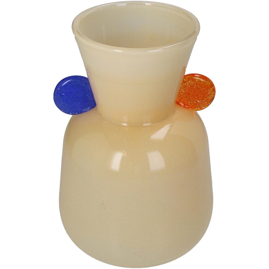 Vase crème avec poignées orange et bleu