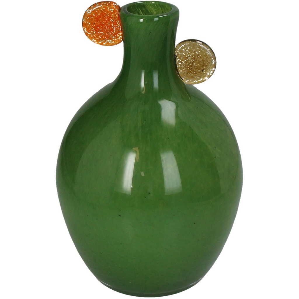 Vase vert avec poignées orange et beige