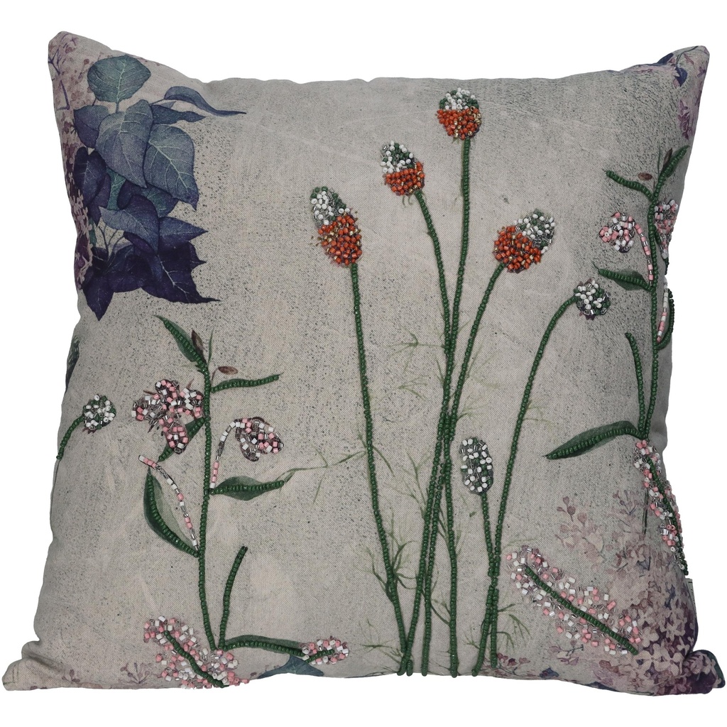 Coussin flowers carré beige