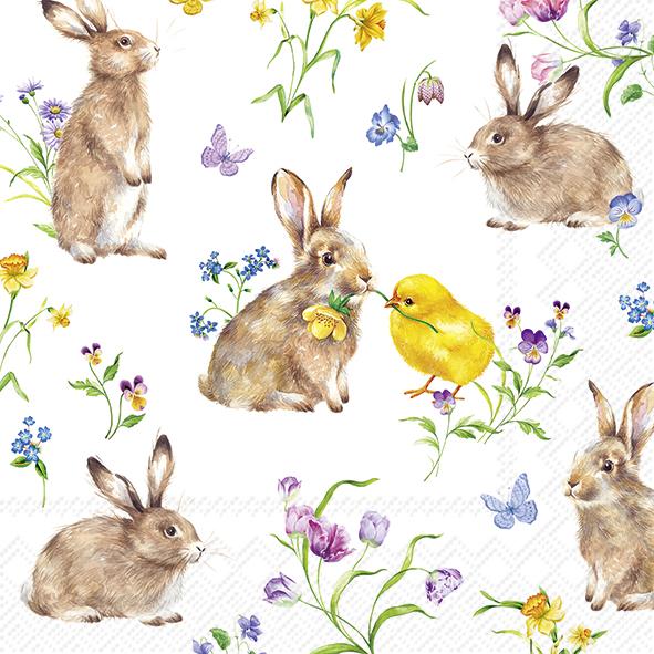 Serviettes Cocktail Easter Friends white