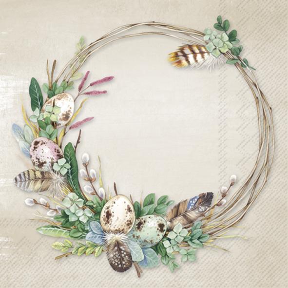 Serviettes Lunch Egg Wreath light brown