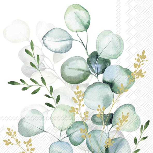 Serviettes Cocktail Eucalyptus Bouquet gold