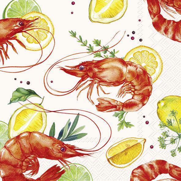 Serviettes Lunch Delicious Shrimps white