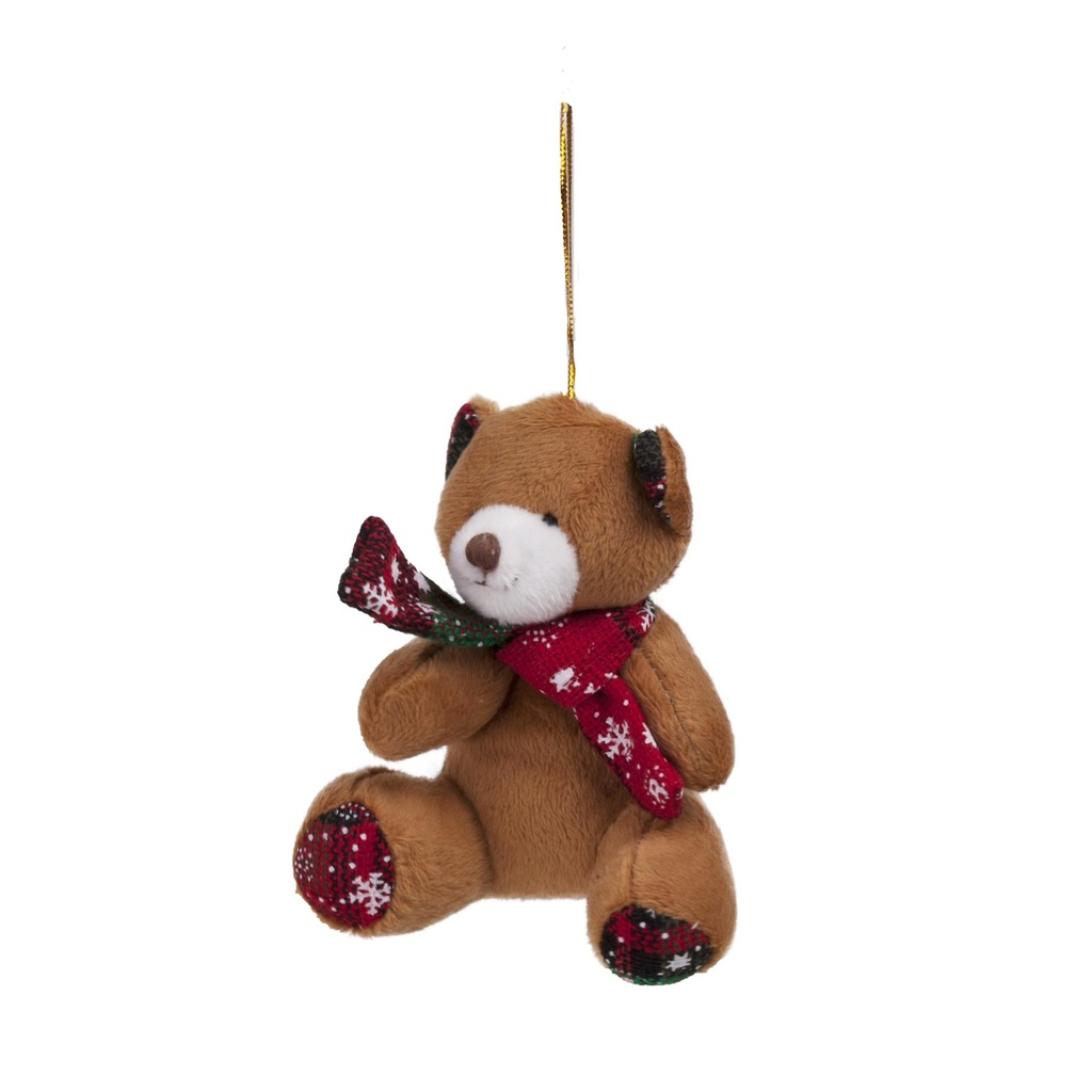 Ourson avec écharpe carreaux rouge à suspendre