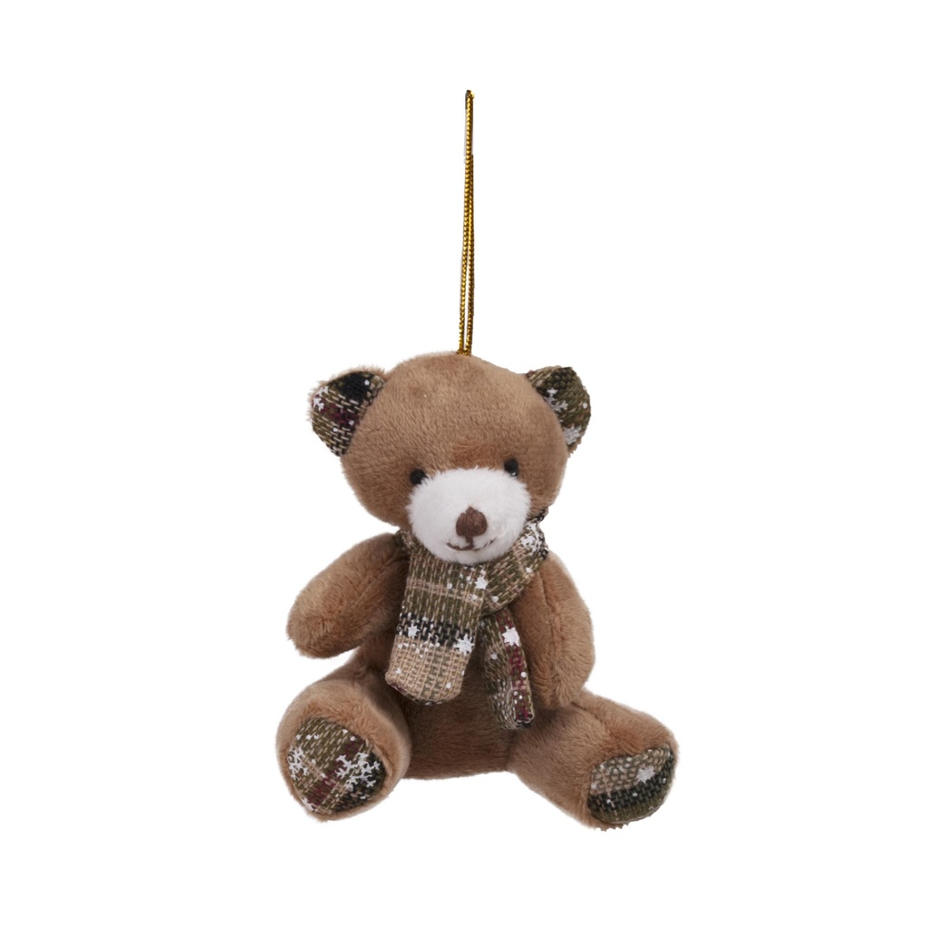 Ourson avec écharpe carreaux vert à suspendre
