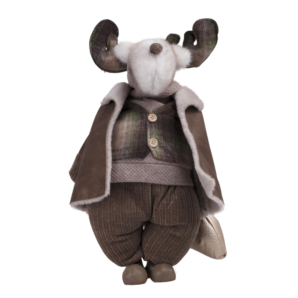 Elan en costume avec sac doré à poser