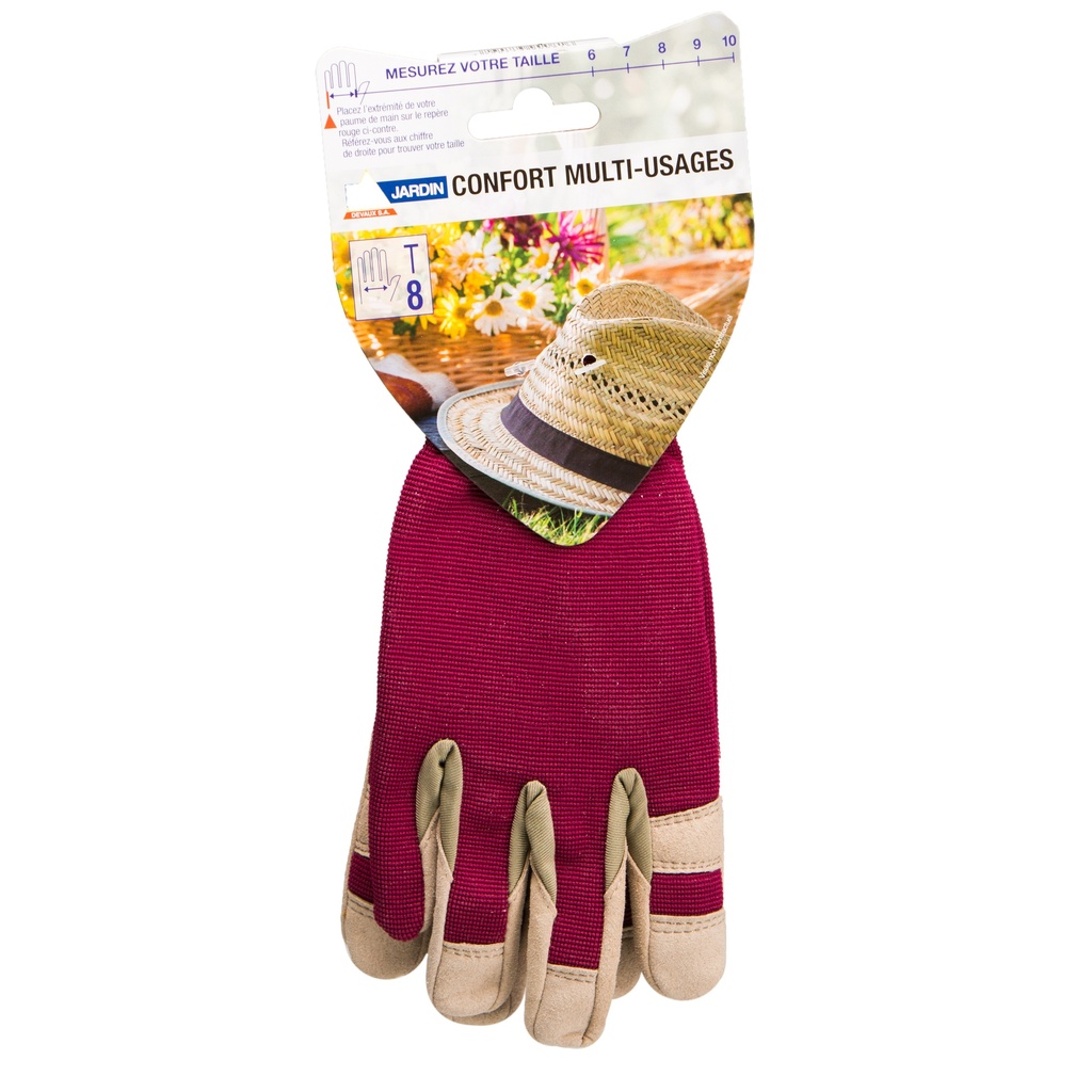 Gants  Confort Multi-usage  Taille 08 Cuir  souple synthétique. spandex. intérieur confort. manchette élastique au poignet