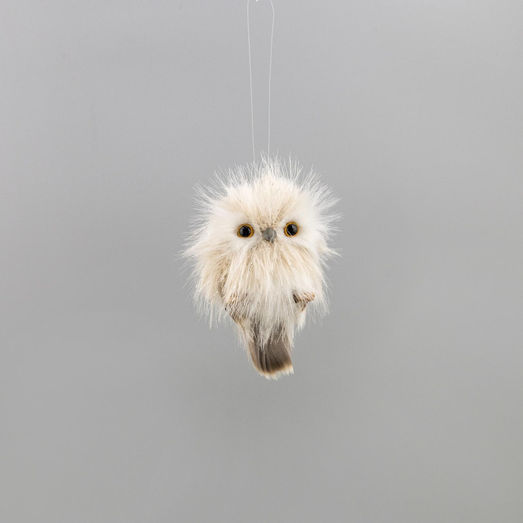 Chouette beige & blanche à suspendre