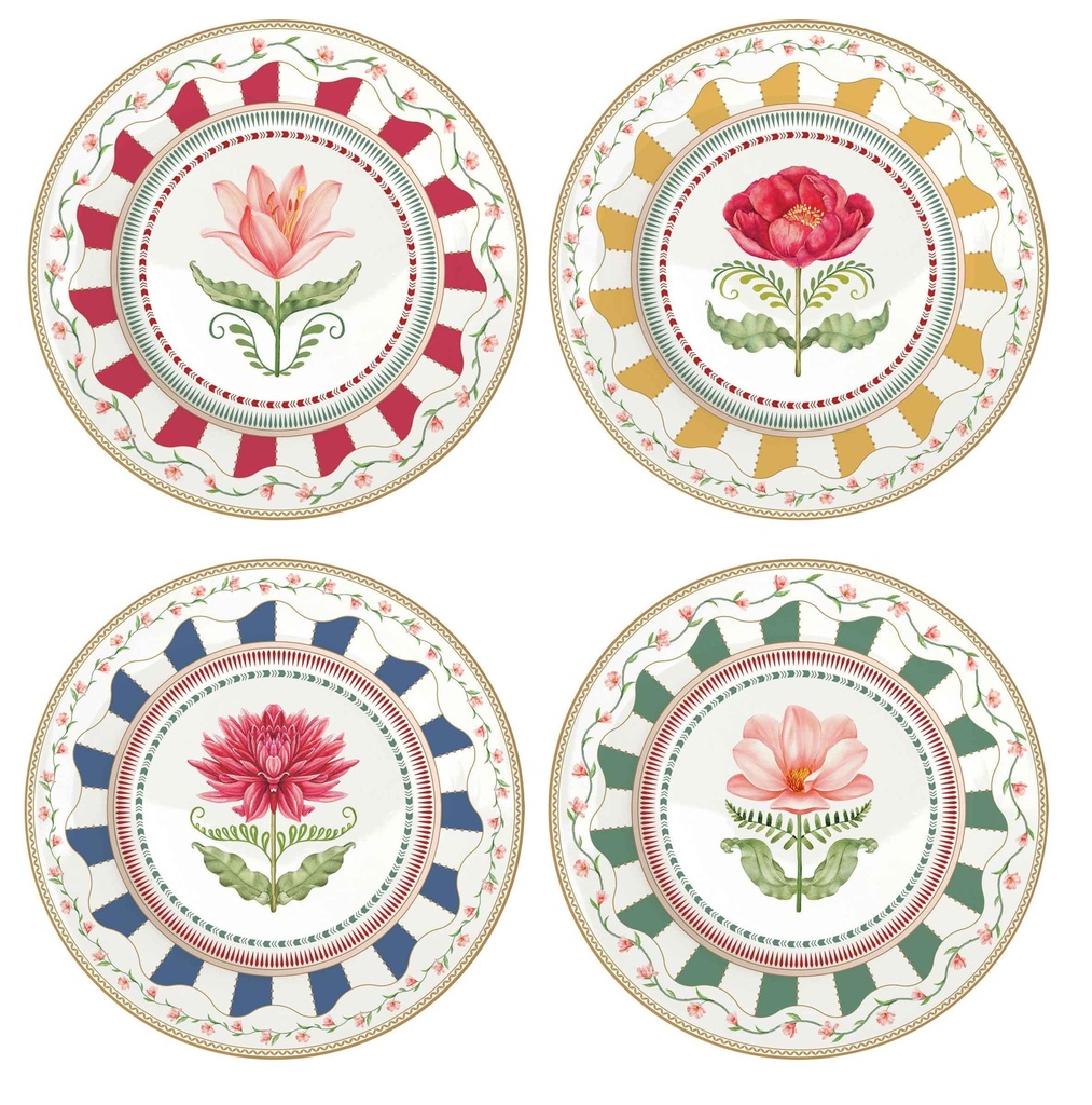 Coffret 4 assiettes à dessert Flowery avec boite cadeau