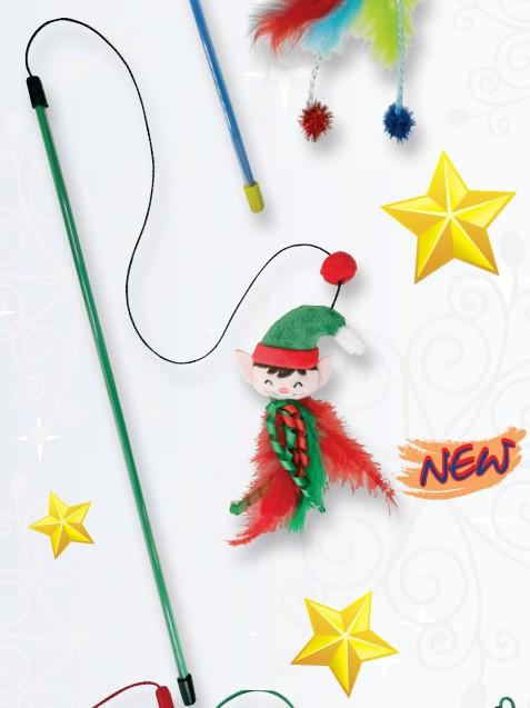 Jouet chat Noël baguette lutin