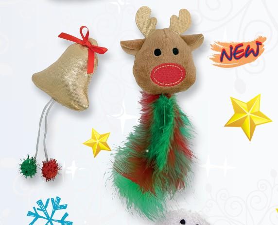 Jouet chat Noël cloche/renne