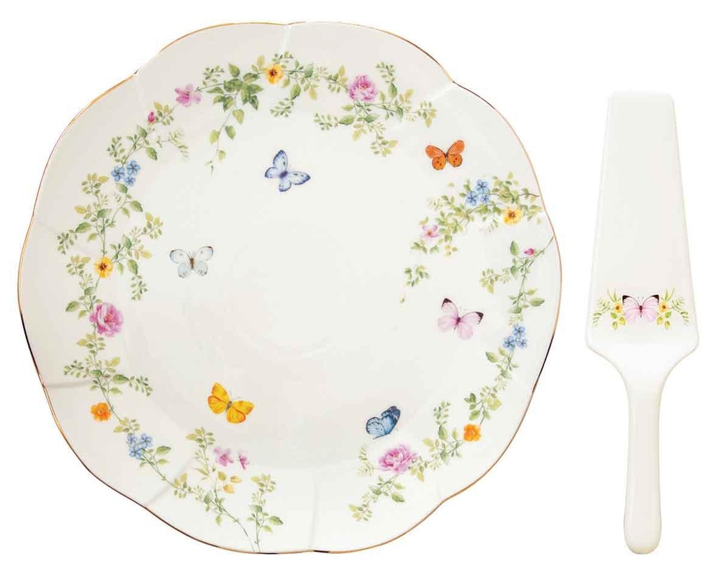 Plat à gateau & pelle à tarte Dancing Butterflies avec boite cadeau