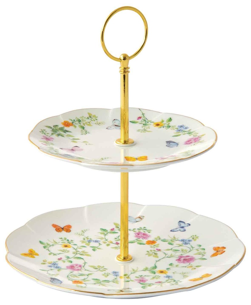 Plat à mignardise 2 étages Dancing Butterflies avec boite cadeau