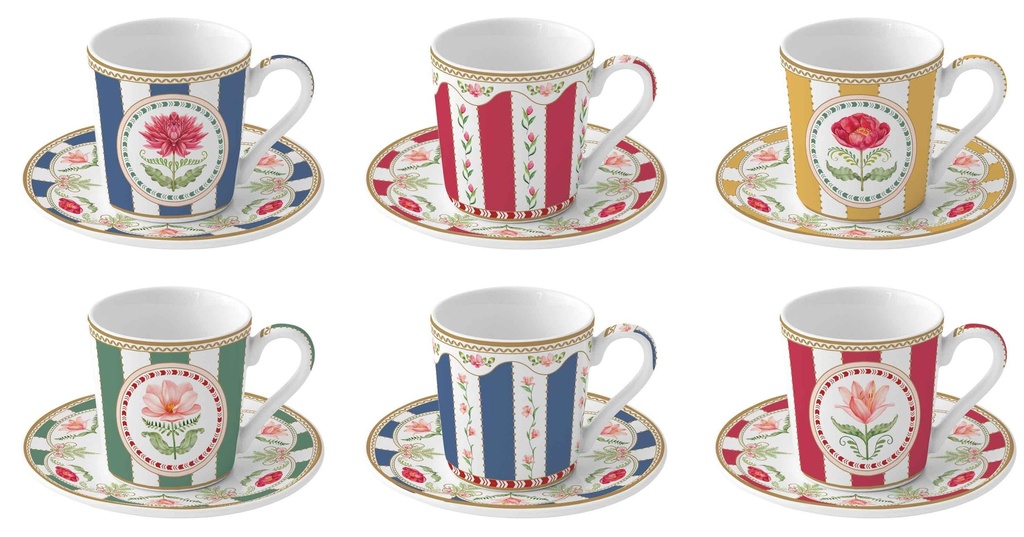 Coffret 6 Tasses expresso Flowery avec boite cadeau